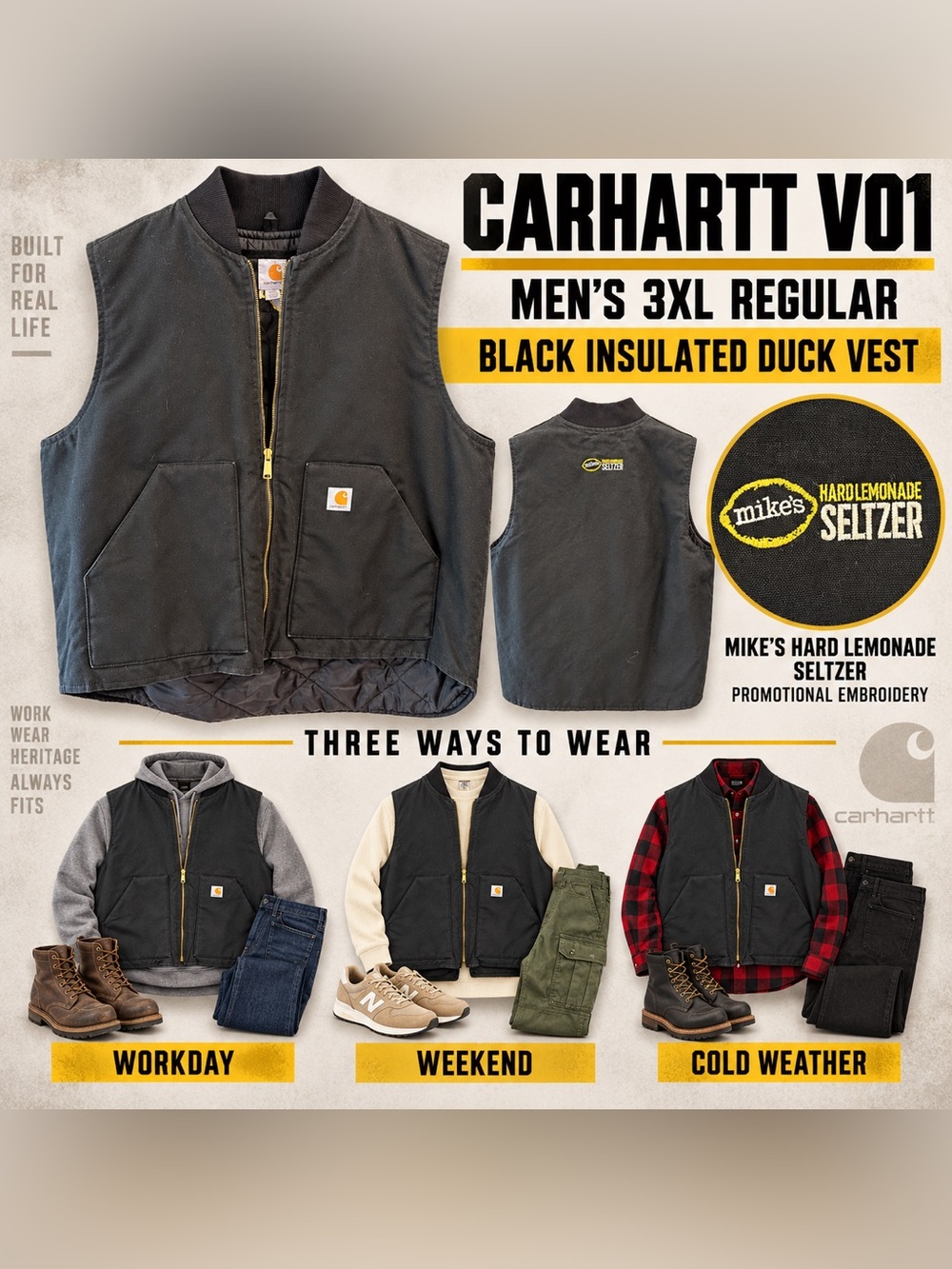 Carhartt V01 Mike’s Hard Lemonade Insulated Duck Vest 3XL Black